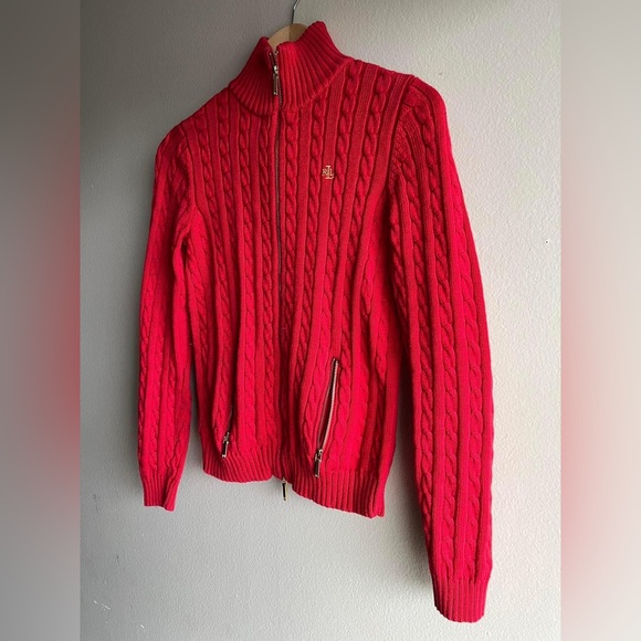 Lauren Ralph Lauren Women’s Red Full Zip Long Sleeve Pockets Sweater Size XS - Picture 3 of 13